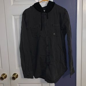 Black hooded button up